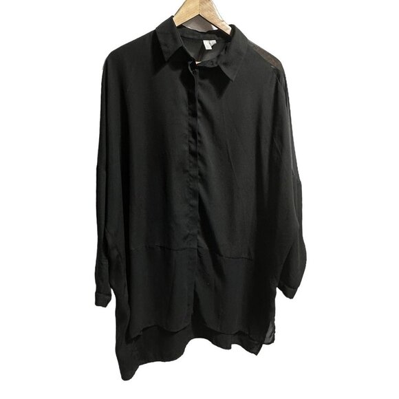 ASOS DESIGN Women's Long Sleeve Oversized Button Shirt in Sheer and Solid Black - Picture 5 of 7